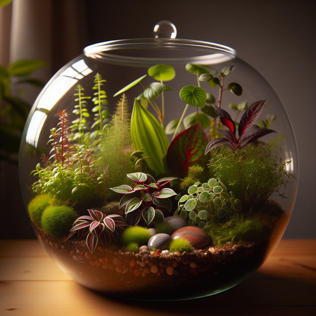 Découvrez ce terrarium en verre, où un écosystème miniature de plantes d’intérieur, mousses et pierres décoratives crée une ambiance naturelle et moderne. Parfait pour le jardinage urbain, il sublime tout espace avec un design contemporain.